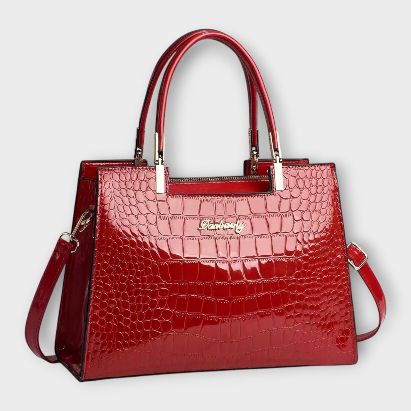 Sophie Mode - Glossy Crocodile Pattern Handbag