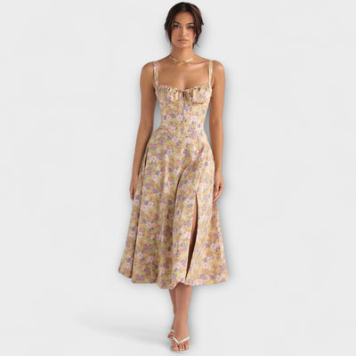 Zipporas - Tailored Bustier Dress with Modern Spring Floral Print