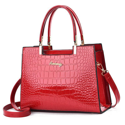 Sophie Mode - Glossy Crocodile Pattern Handbag